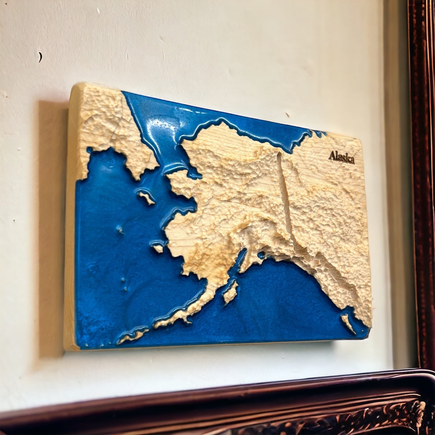 Alaska State 3D Wood-Carved Relief Map | Travel Gift | Alaska Map
