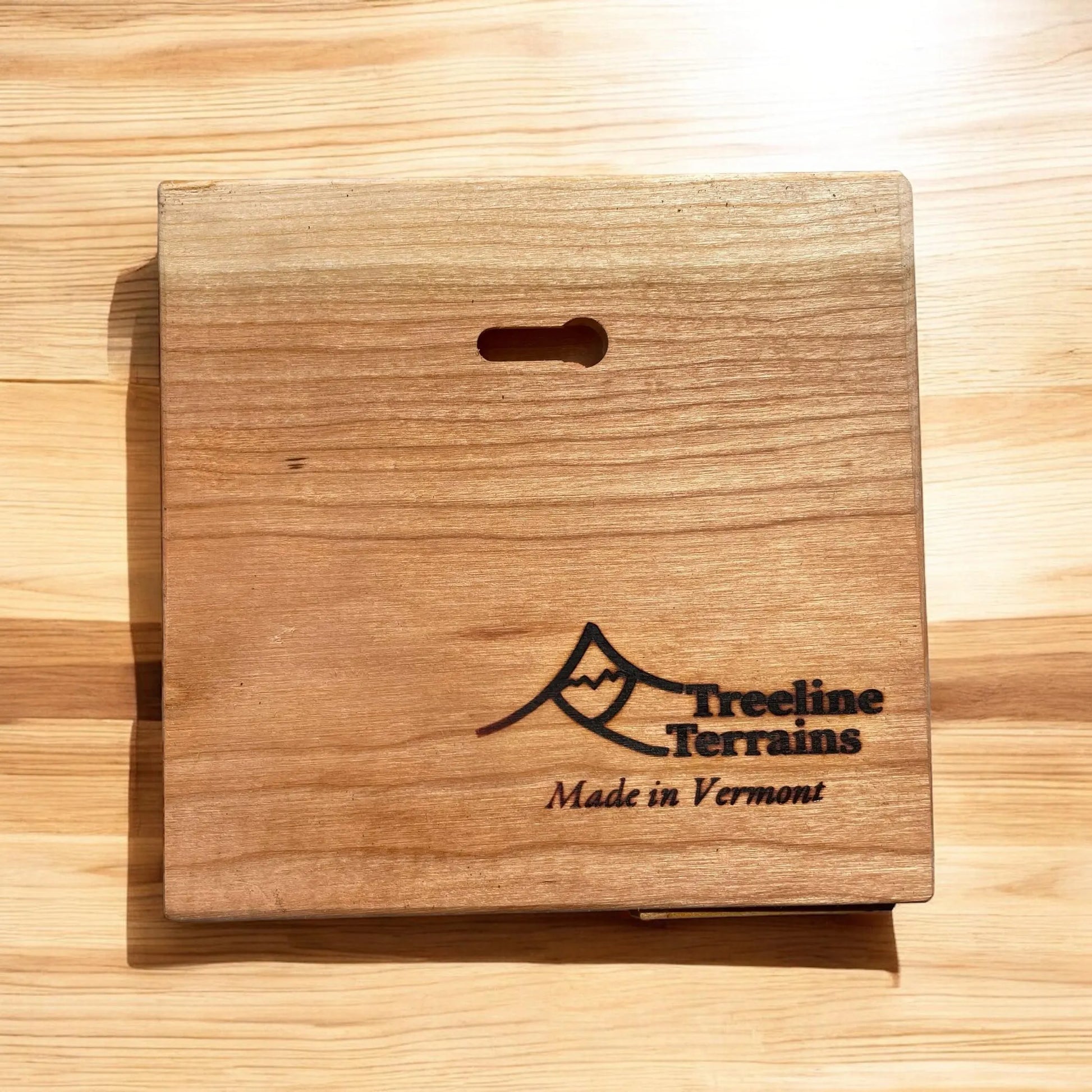 The backside of the 3d map carving showing the slot for a wall hook