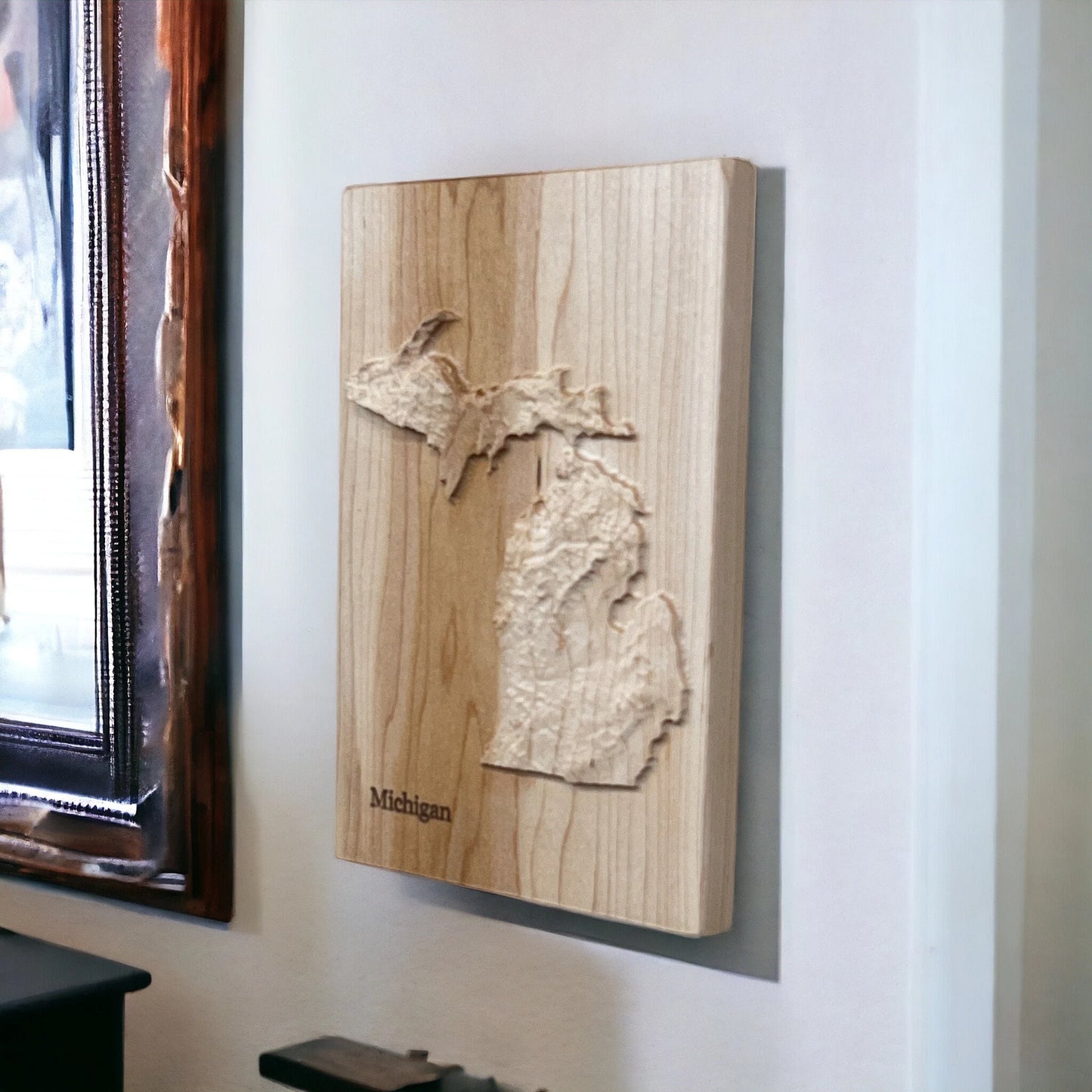 Michigan 3D Topographic Wood Carved Relief Map | Michigan Gift