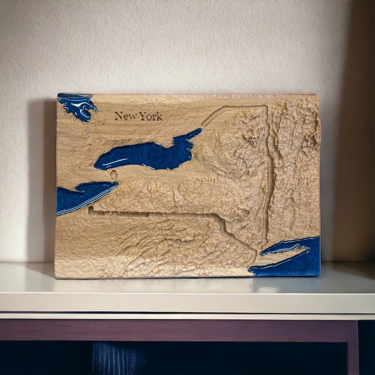 New York Wood Carved 3D Topographic Wooden Map | New York Gift
