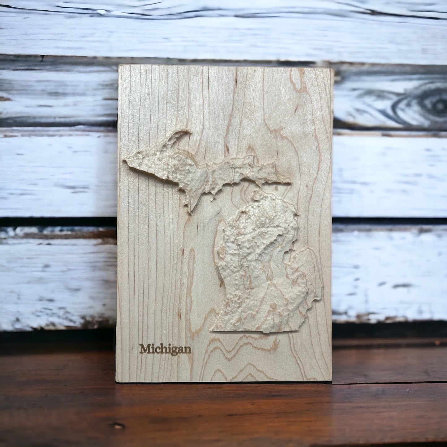 Michigan 3D Topographic Wood Carved Relief Map | Michigan Gift