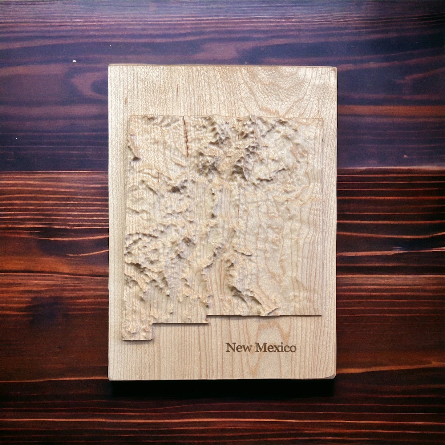 New Mexico 3D Topographic Wood Carved Relief Map | New Mexico Gift