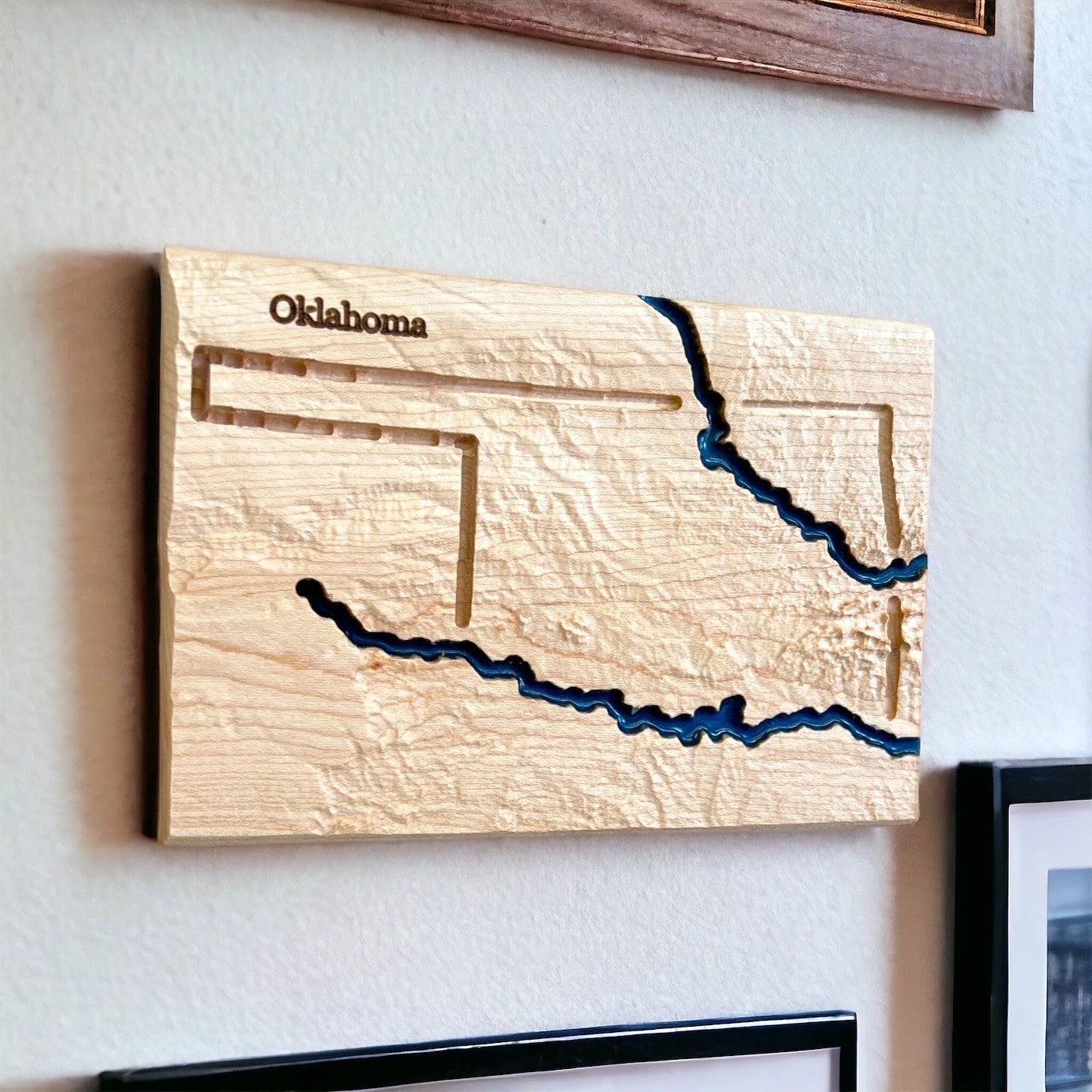 Oklahoma Wood Carved 3D Topographic Relief Map | Oklahoma Gift