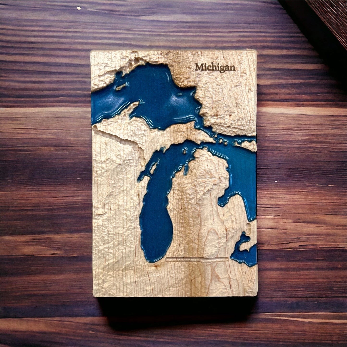 Michigan 3D Topographic Wood Carved Relief Map | Michigan Gift