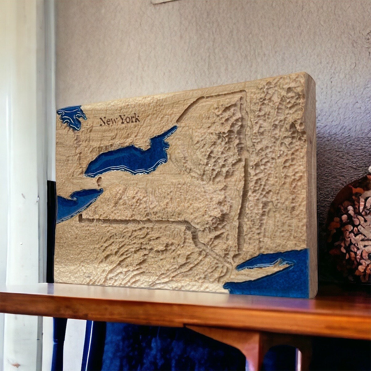 New York Wood Carved 3D Topographic Wooden Map | New York Gift