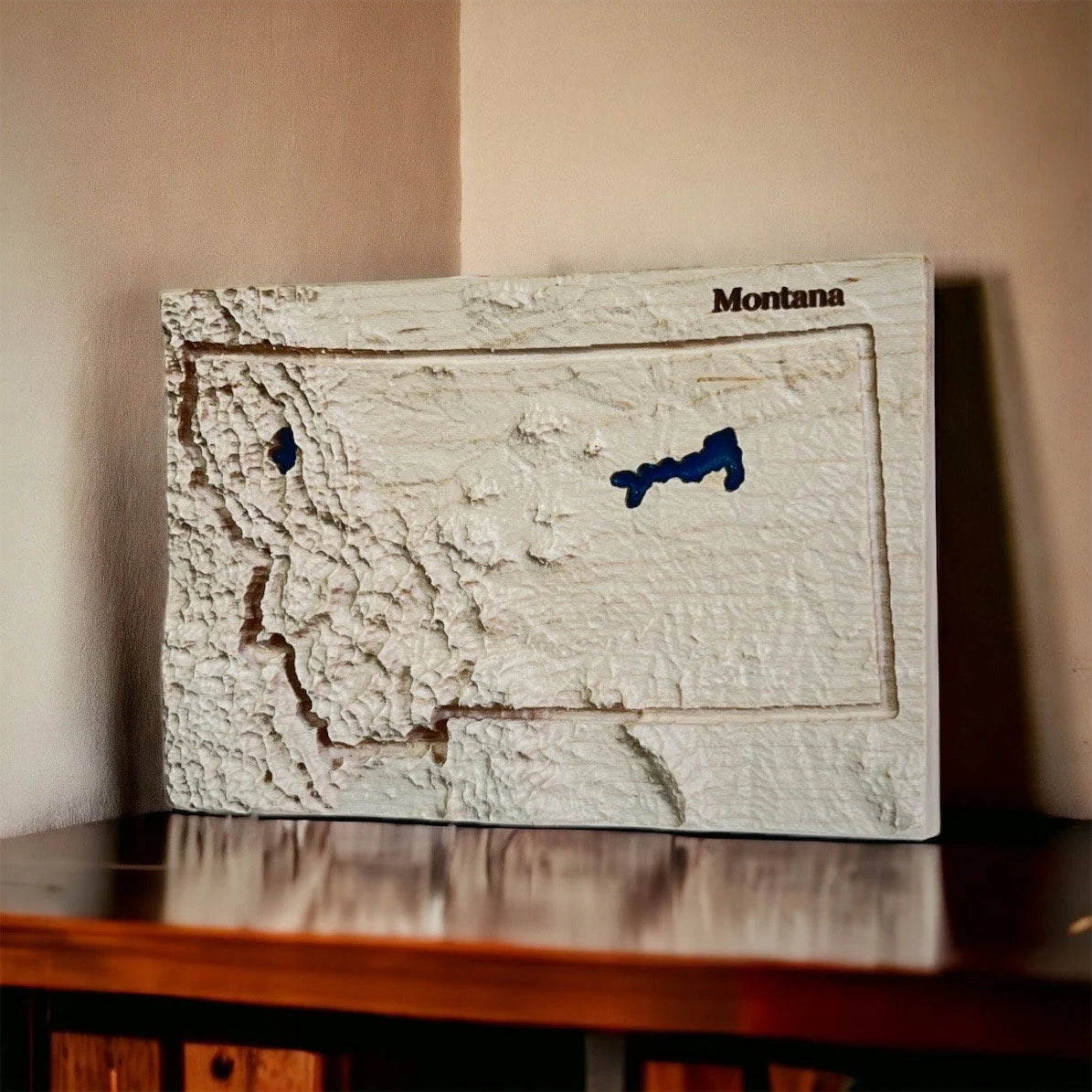 Montana 3D Topographic Wood Carved Relief Map | Montana Gift