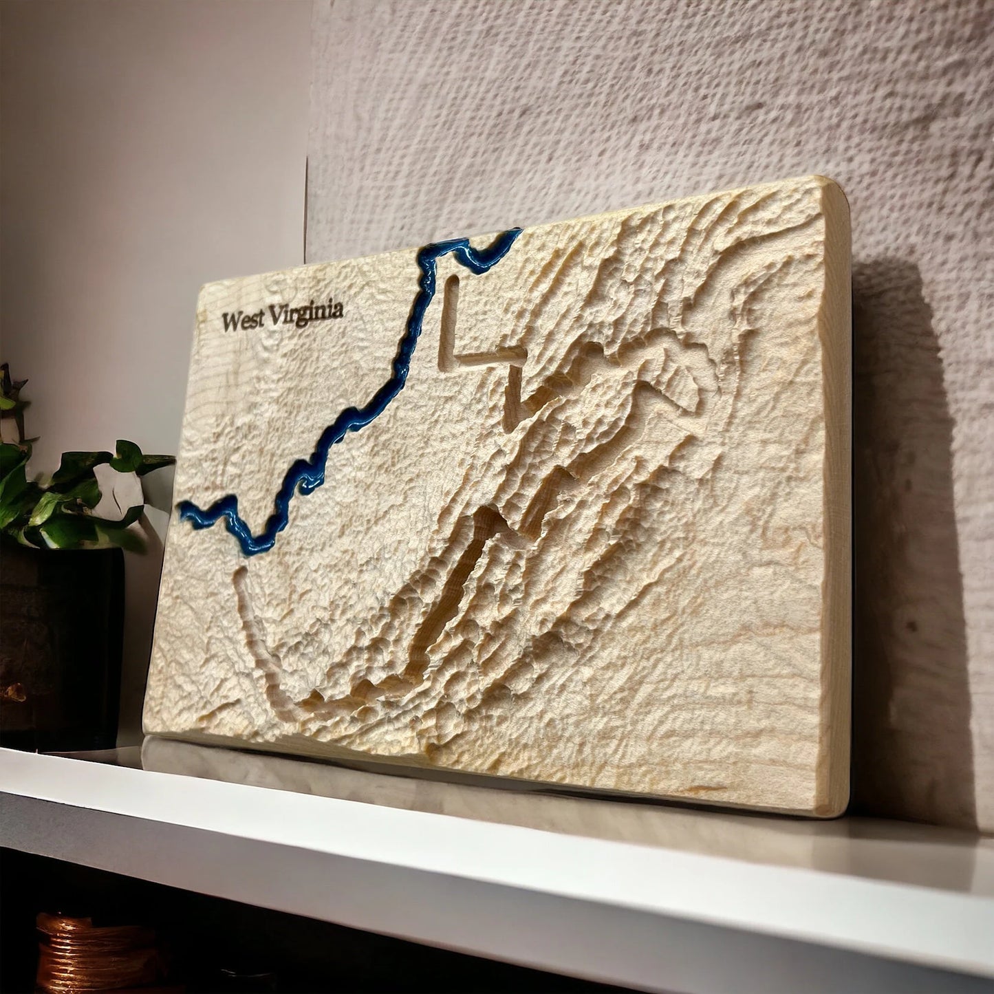 West Virginia Wood Carved 3D Topographic Wood Relief Map | West Virginia Art Gift