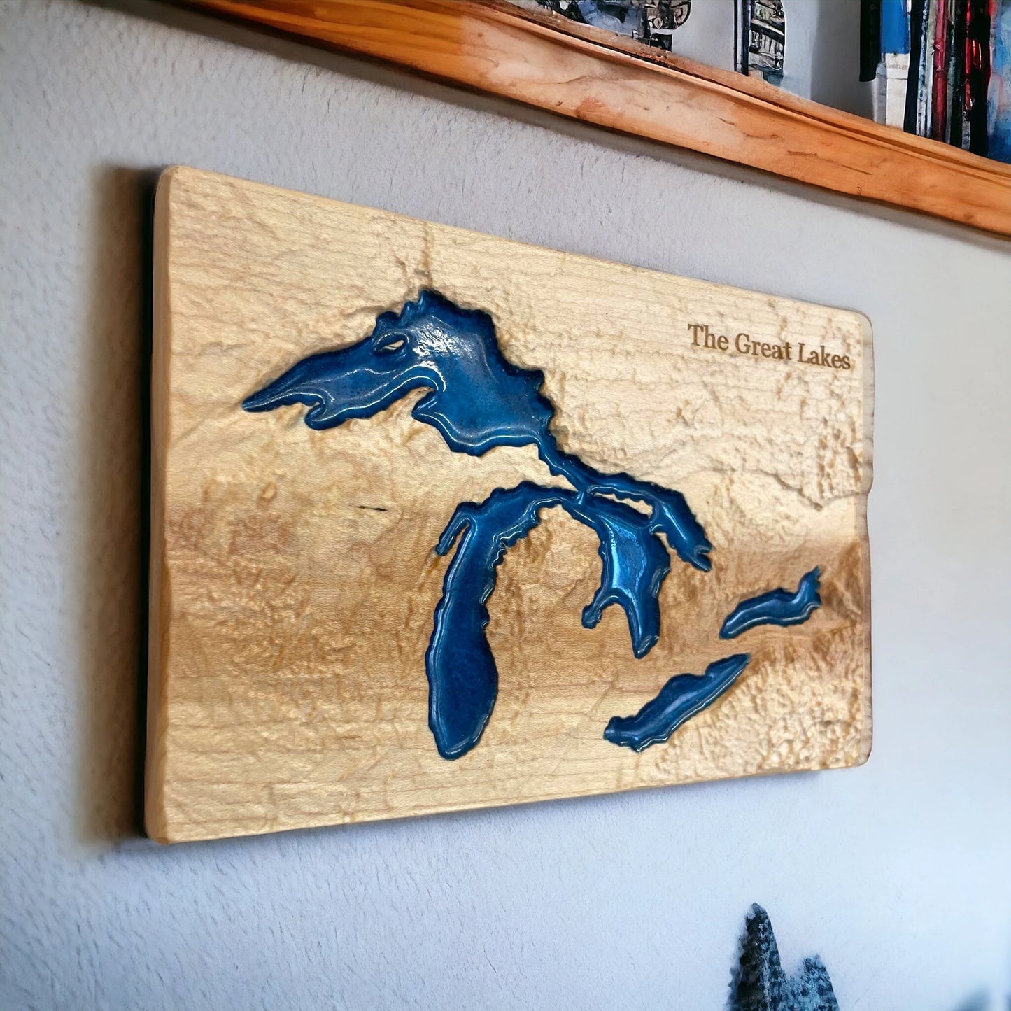 Great Lakes 3D Relief Wood Epoxy Art | Lakes Travel Gift