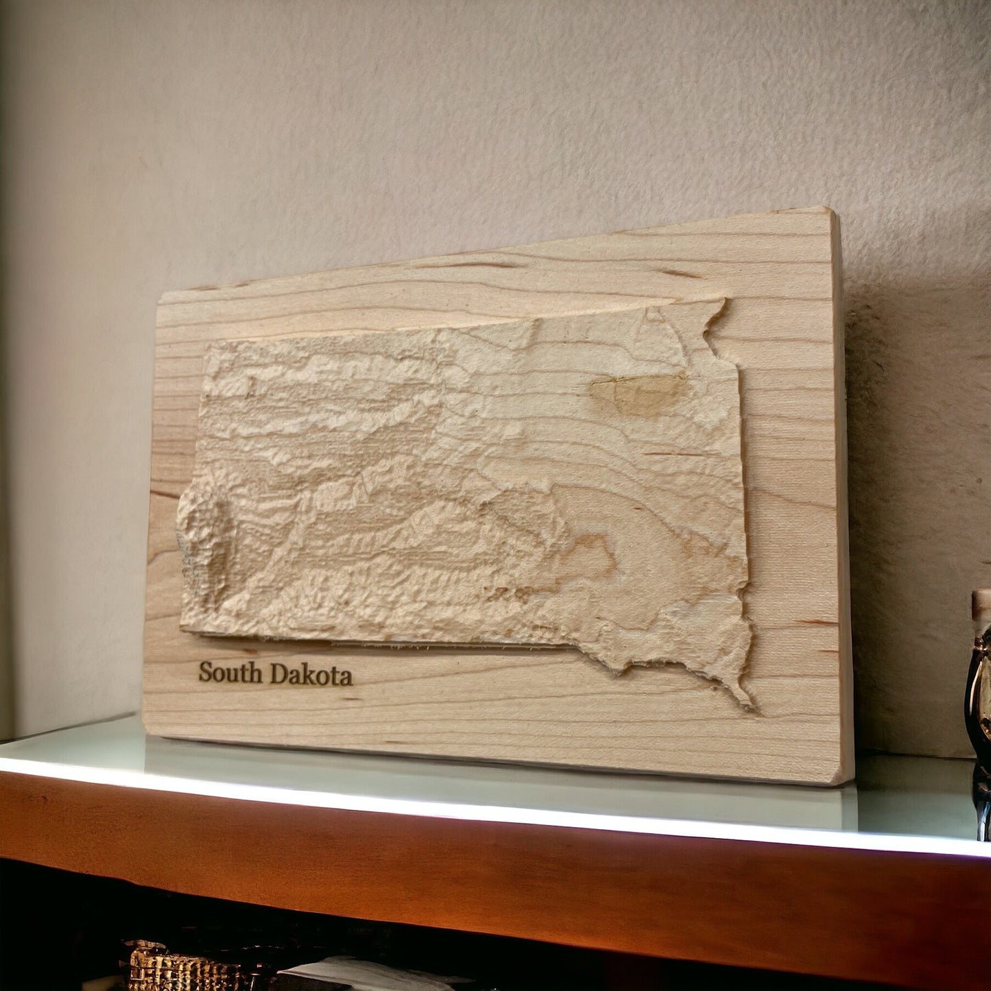 South Dakota Wood Carved 3D Relief Map | South Dakota State Gift