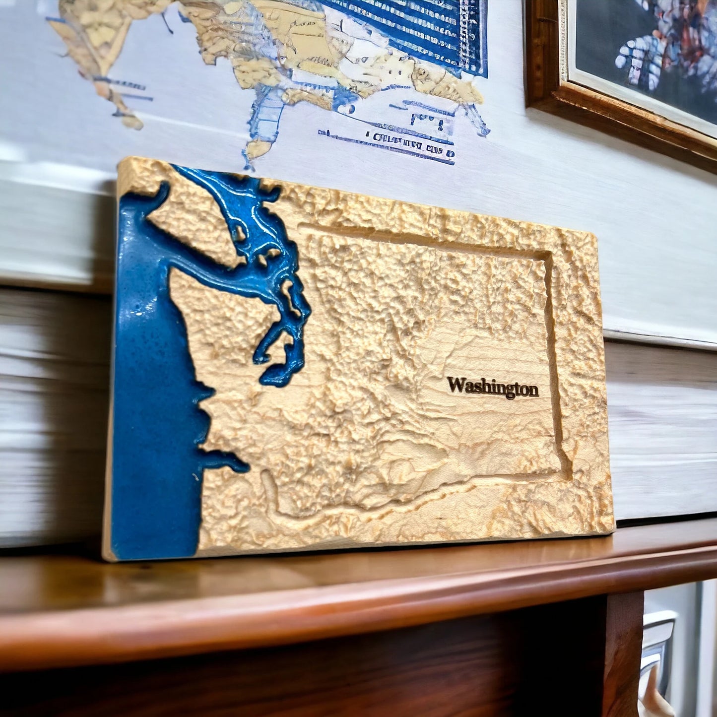 Washington Wood Carved 3D Topographic Relief Map | WA State Gift