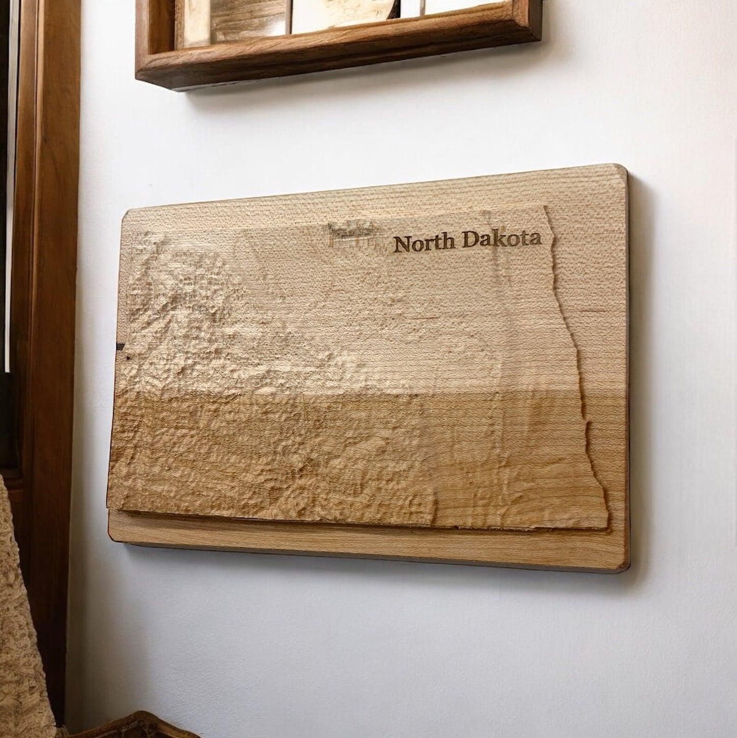 North Dakota Wood Carved 3D Topographic Relief Map | North Dakota Gift
