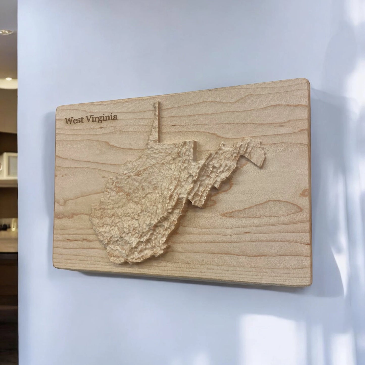 West Virginia Wood Carved 3D Topographic Wood Relief Map | West Virginia Art Gift