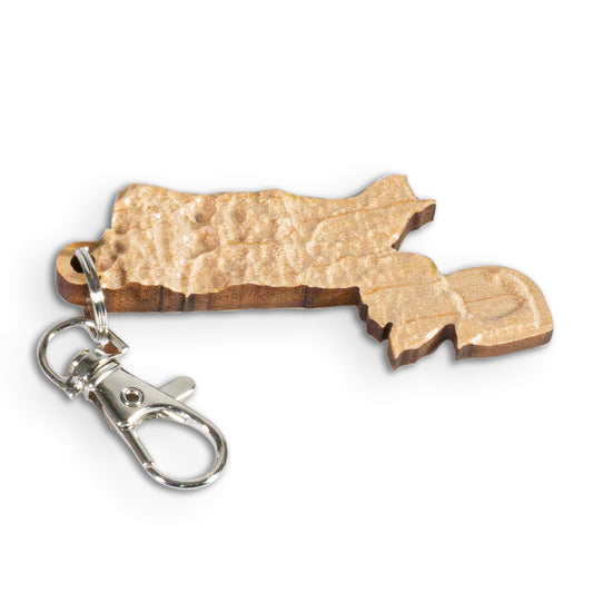 wooden 3D topographic map of massachusetts keyring