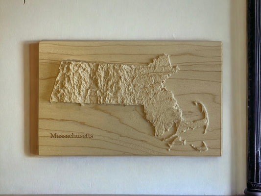 Massachusetts Map | Wood Carved Relief Map | 3D Topographic Wooden Map | Unique Wedding Birthday Housewarming Gift | Massachusetts Gift