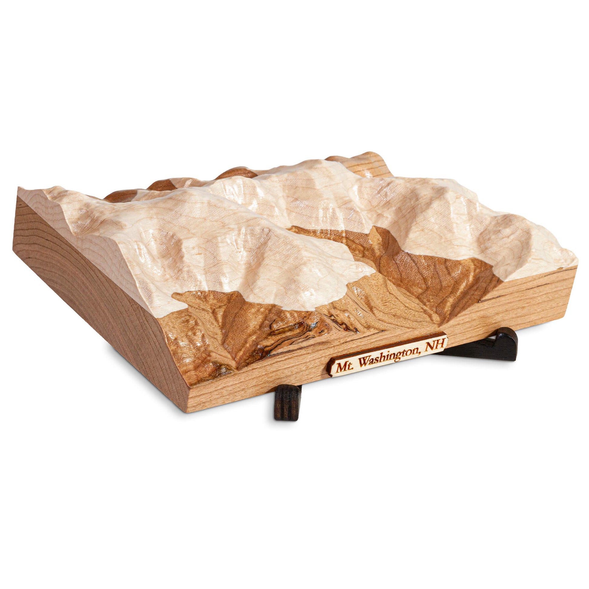 cnc carved wooden map on a display stand