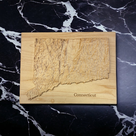 Connecticut Map | Wood Carved Relief Map | 3D Topographic Wooden Map | Unique Wedding Anniversary Birthday Housewarming Gift | Connecticut