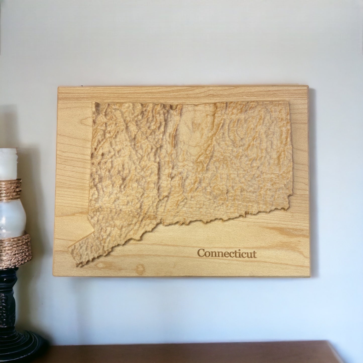 Connecticut Map | Wood Carved Relief Map | 3D Topographic Wooden Map | Unique Wedding Anniversary Birthday Housewarming Gift | Connecticut