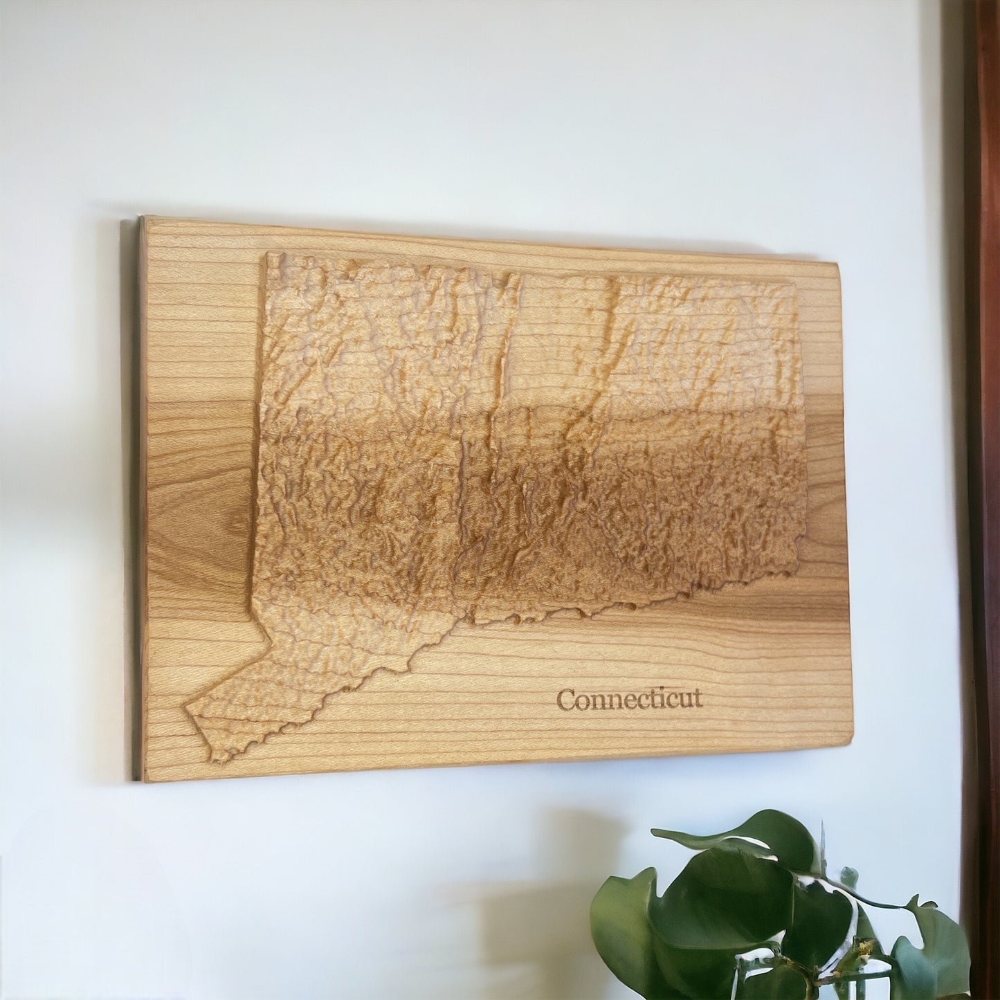 Connecticut Map | Wood Carved Relief Map | 3D Topographic Wooden Map | Unique Wedding Anniversary Birthday Housewarming Gift | Connecticut