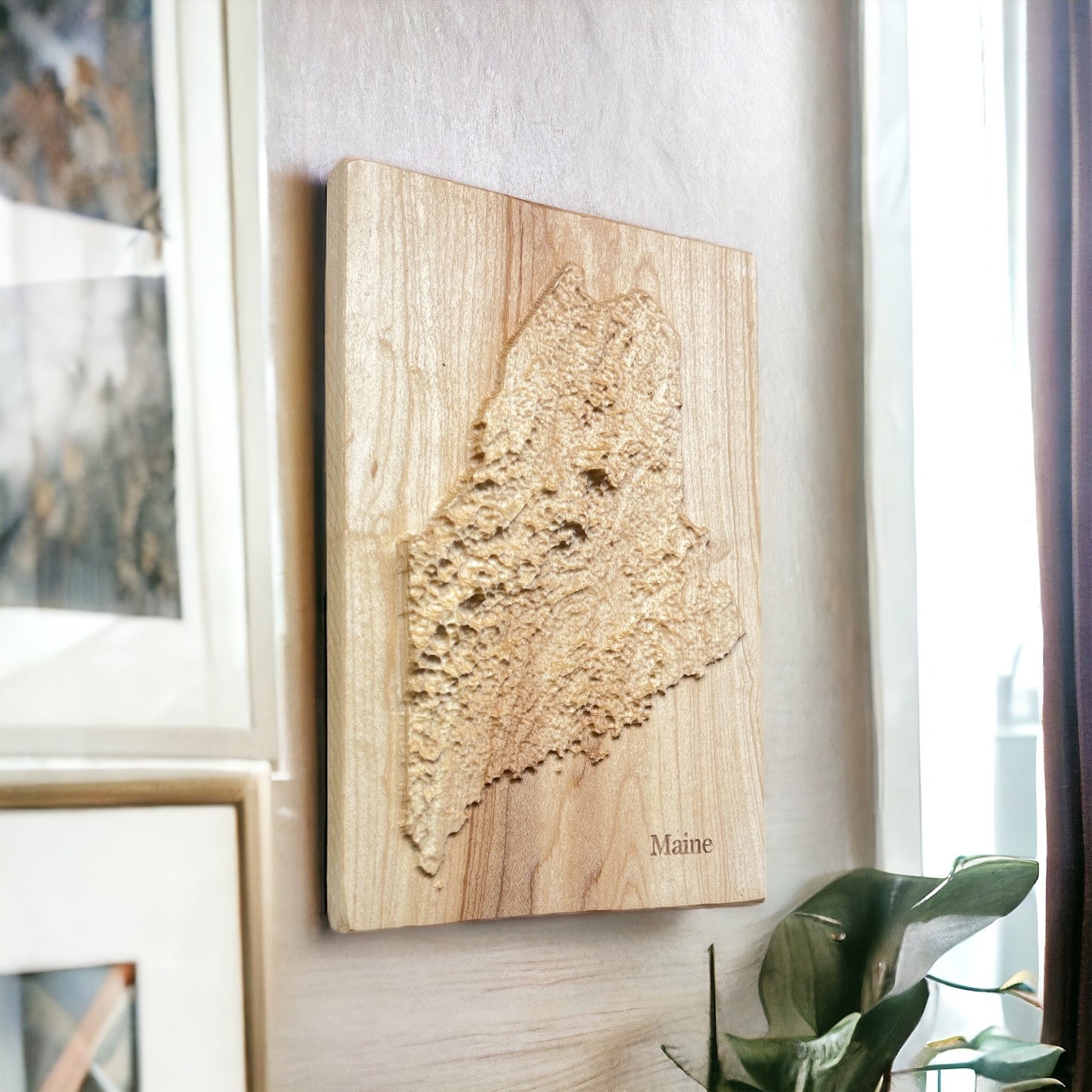 Maine Map | Wood Carved Relief Map | 3D Topographic Wooden Map | Unique Wedding Anniversary Birthday Housewarming Gift | Maine Gift