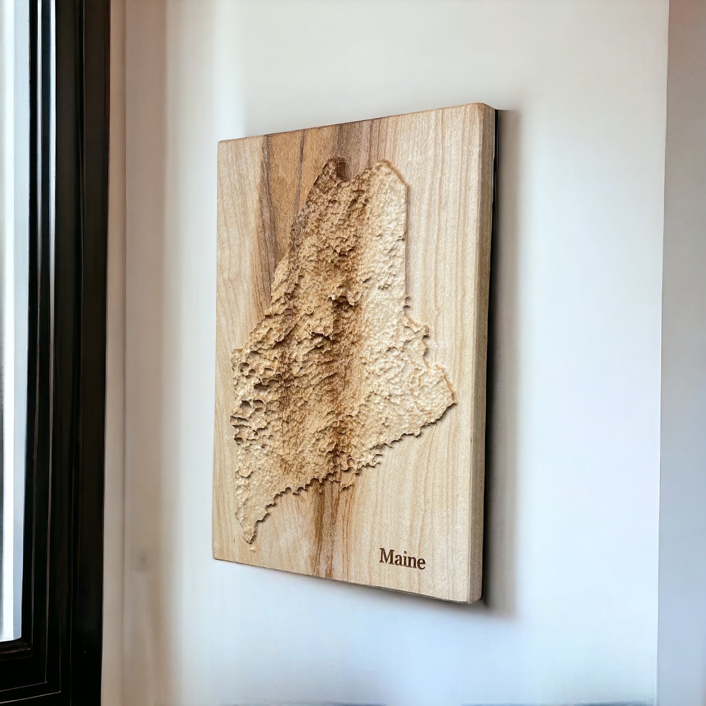 Maine Map | Wood Carved Relief Map | 3D Topographic Wooden Map | Unique Wedding Anniversary Birthday Housewarming Gift | Maine Gift
