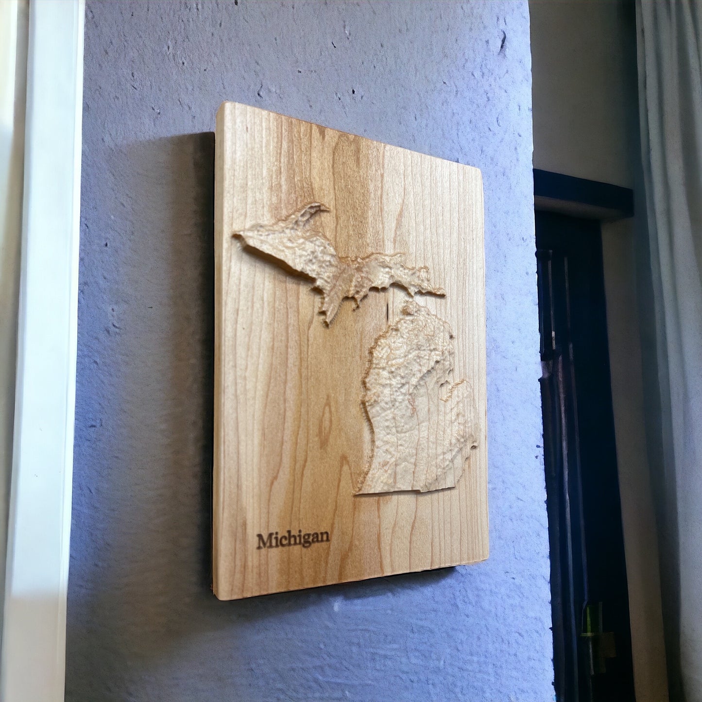 Michigan Map | Wood Carved Relief Map | 3D Topographic Wooden Map | Unique Wedding Anniversary Birthday Housewarming Gift | Michigan Gift