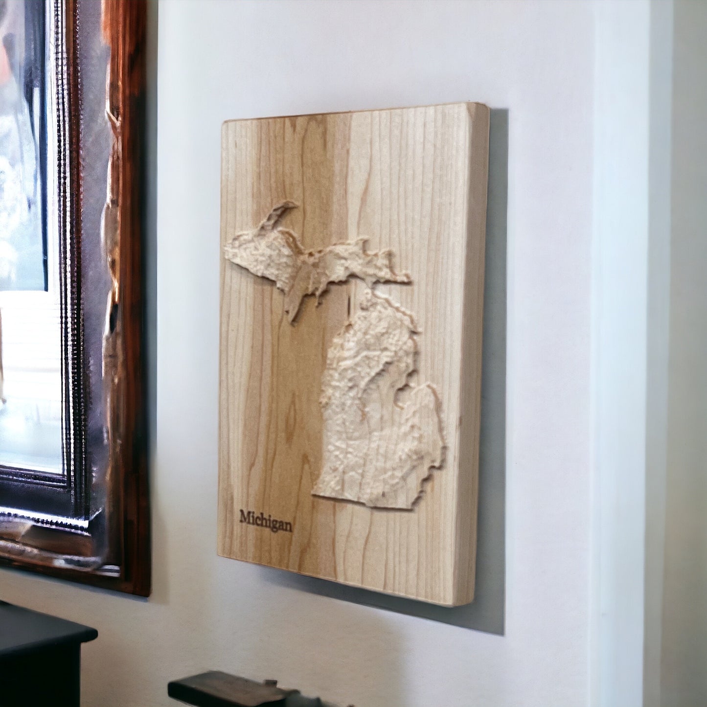 Michigan Map | Wood Carved Relief Map | 3D Topographic Wooden Map | Unique Wedding Anniversary Birthday Housewarming Gift | Michigan Gift
