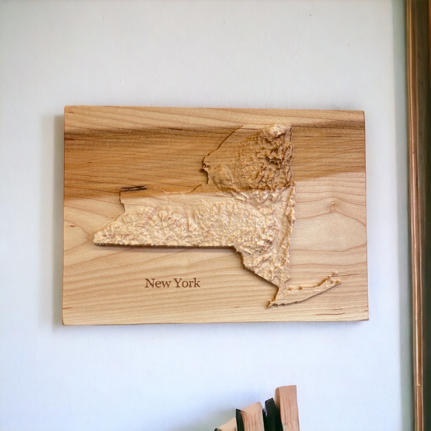 New York Map | Wood Carved Relief Map | 3D Topographic Wooden Map | Unique Wedding Anniversary Birthday Housewarming Gift | New York Gift