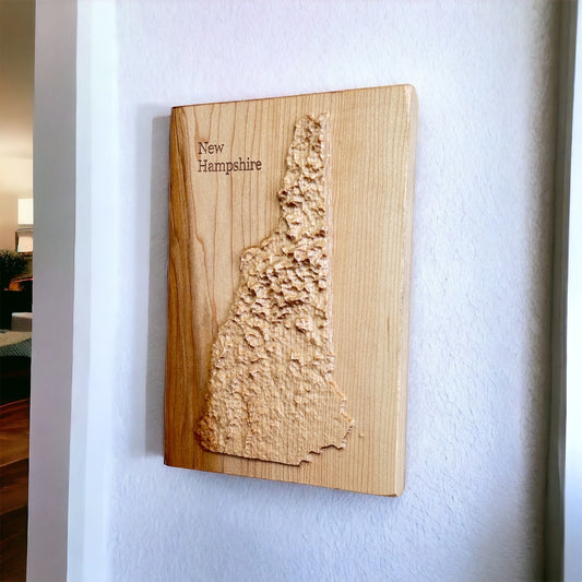 New Hampshire Map | Wood Carved Relief Map | 3D Topographic Wooden Map | Unique Wedding Birthday Housewarming Gift | New Hampshire Gift