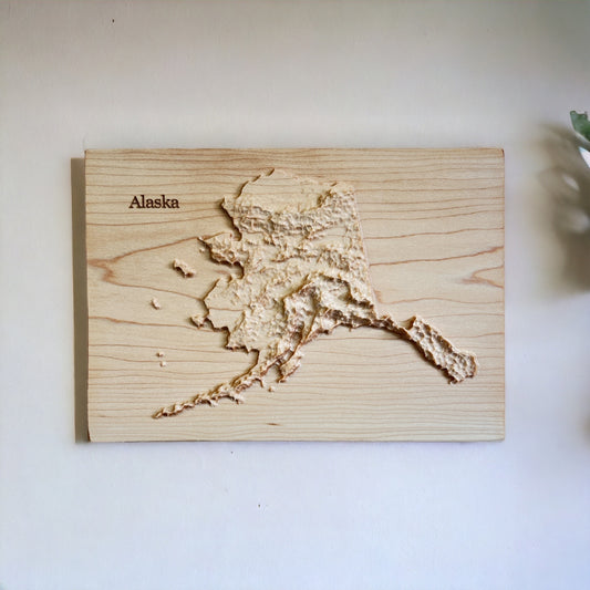 Alaska Map | Wood Carved Relief Map | 3D Topographic Wooden Map | Unique Wedding Anniversary Birthday Housewarming | Alaska Gift