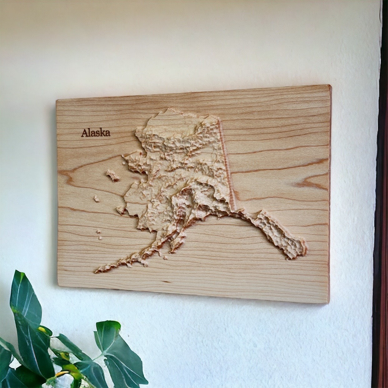 Alaska Map | Wood Carved Relief Map | 3D Topographic Wooden Map | Unique Wedding Anniversary Birthday Housewarming | Alaska Gift