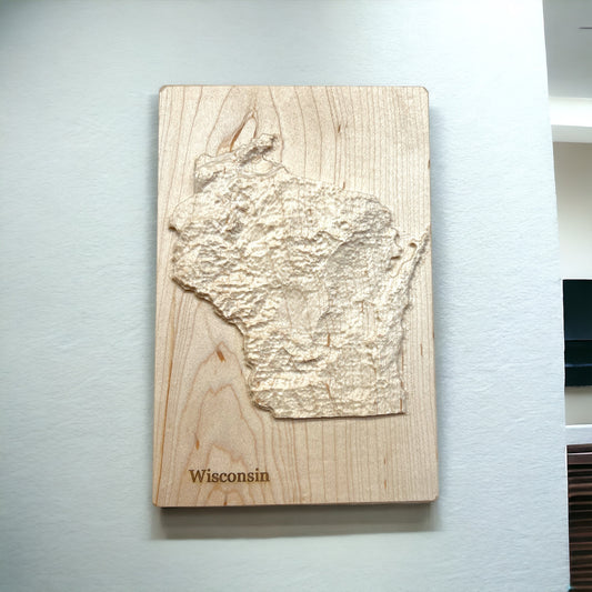 Wisconsin Map | 3D Topographic Wood Map Wisconsin | Wisconsin Gift | Wisconsin Art | Wisconsin Home Decor | Wisconsin Wood Carved Relief Map