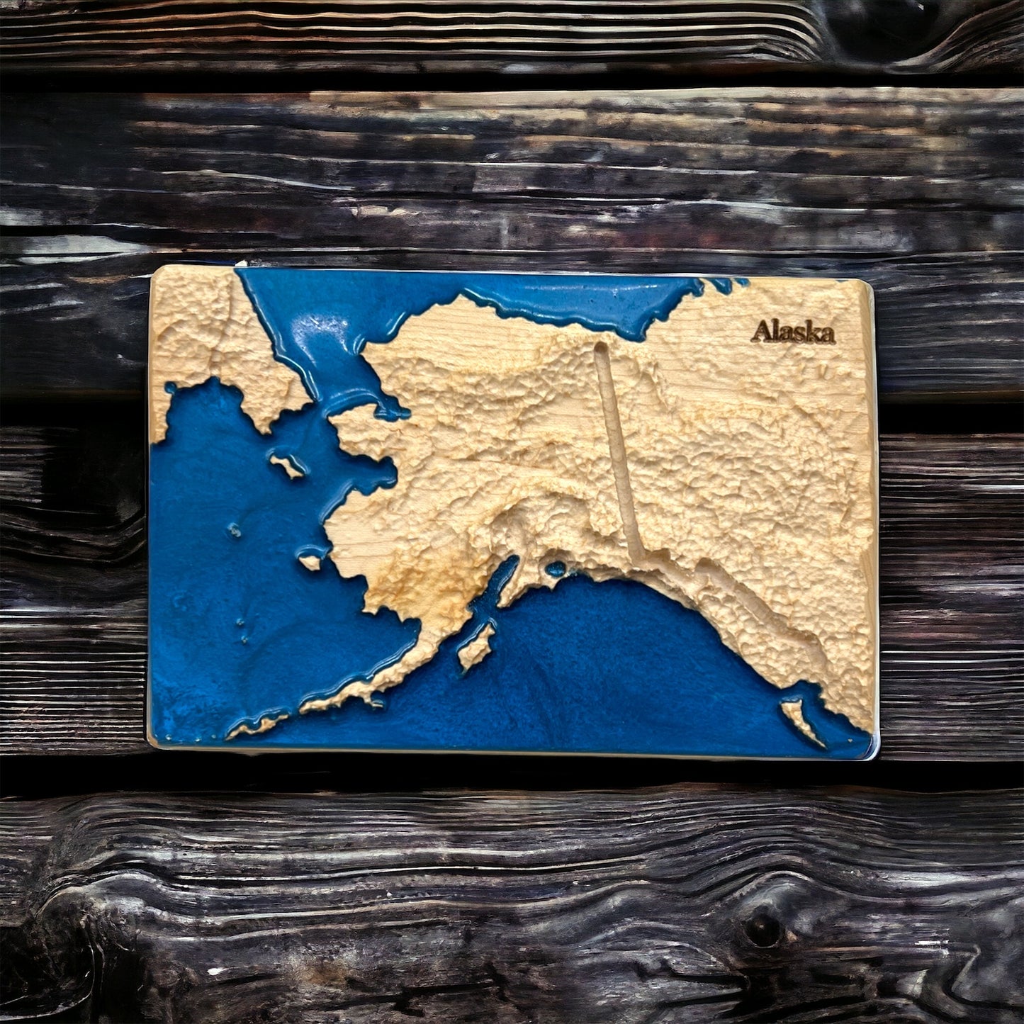 Alaska 3D Relief Map | Alaska Wood Epoxy Art | Alaska Birthday Anniversary | Gift for Husband | Travel Gift | Alaska Map