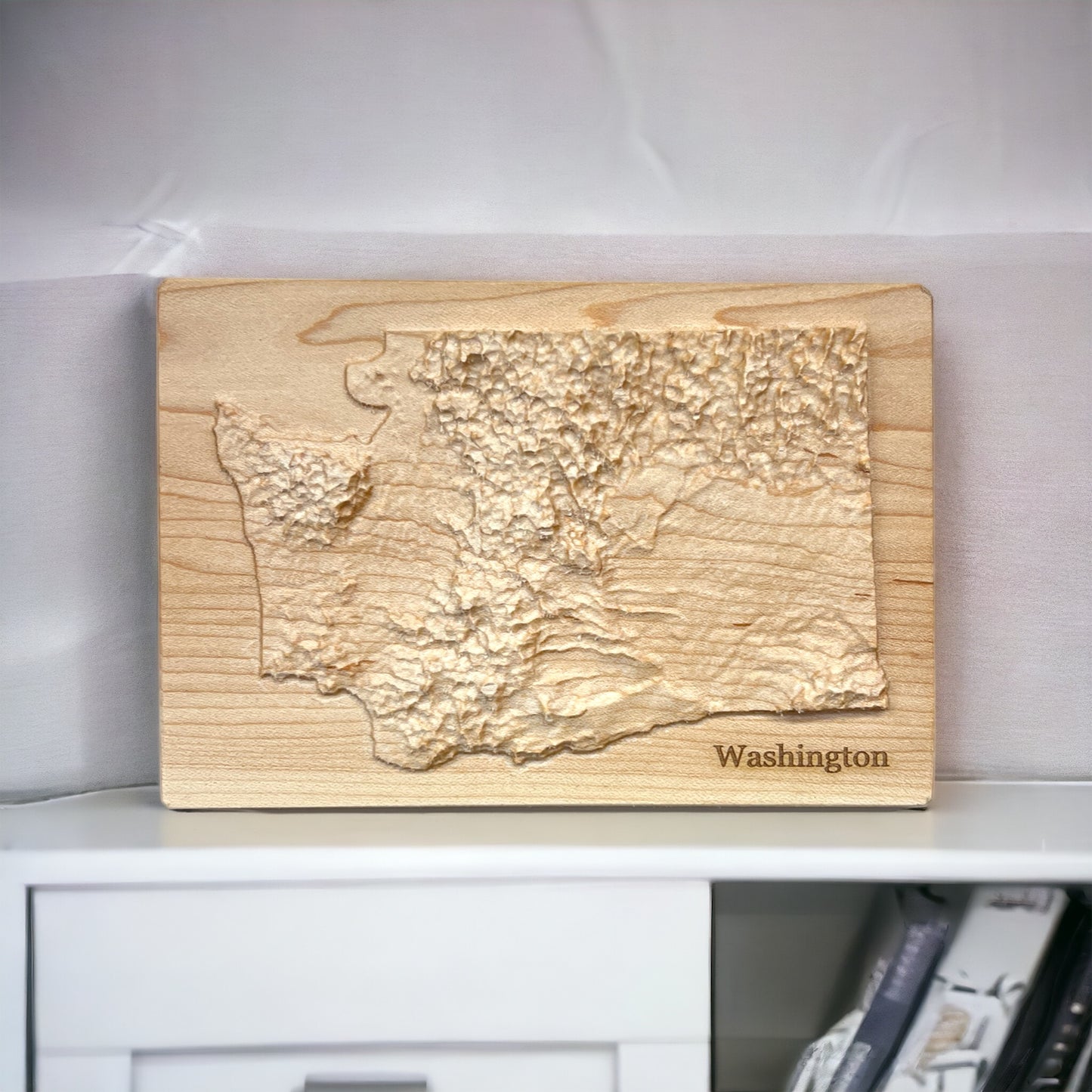 Washington Map | Wood Carved Relief Map | 3D Topographic Wooden Map | Unique Wedding Anniversary Birthday Housewarming Gift | WA Gift