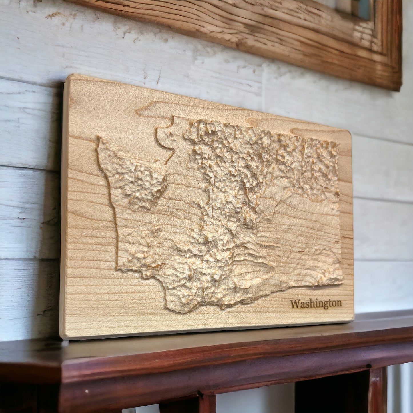 Washington Map | Wood Carved Relief Map | 3D Topographic Wooden Map | Unique Wedding Anniversary Birthday Housewarming Gift | WA Gift