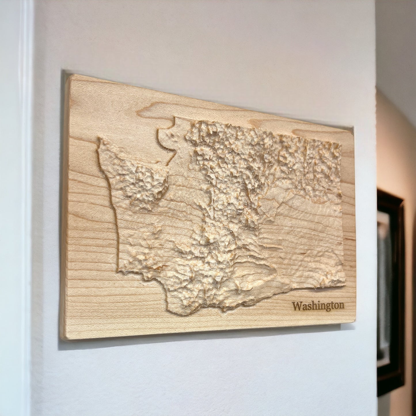 Washington Map | Wood Carved Relief Map | 3D Topographic Wooden Map | Unique Wedding Anniversary Birthday Housewarming Gift | WA Gift