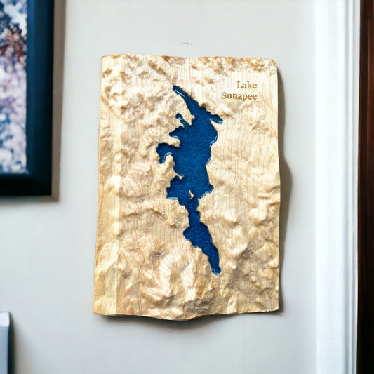 Lake Sunapee 3D Relief Map | Lake Sunapee Wood Epoxy Art | Lake Sunapee New Hampshire | Gift for Him | Travel Gift | Lake Sunapee NH Gift