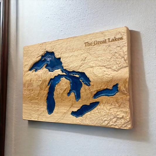 Great Lakes 3D Relief Map | Great Lakes Wood Epoxy Art | Lake Superior | Lake Michigan | Lake Huron | Lake Erie | Lake Ontario | Travel Gift