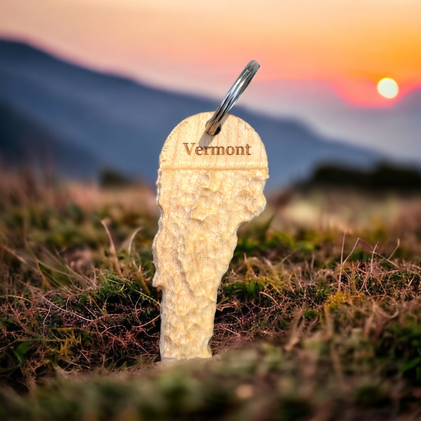 Vermont Map Keychain | Wood Carved Relief Map | 3D Topographic Wooden Map | Unique Wedding Anniversary Birthday Housewarming Gift | VT Gift