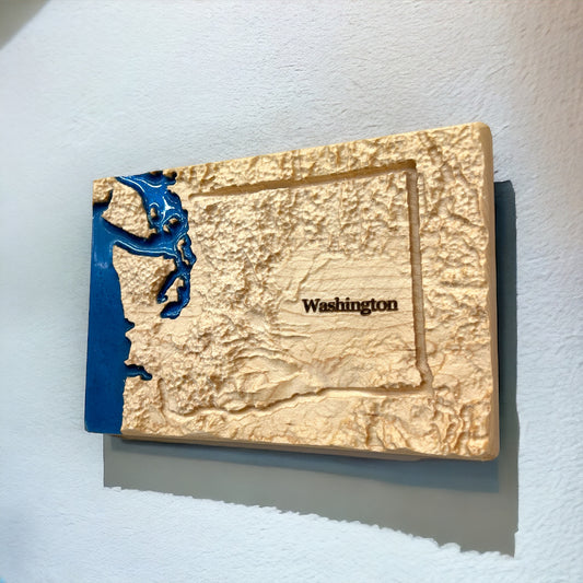 Washington Decor | 3D Relief Map | Unique Wedding Birthday Housewarming Anniversary Gift | Coastline | Outdoors | Washington Gifts