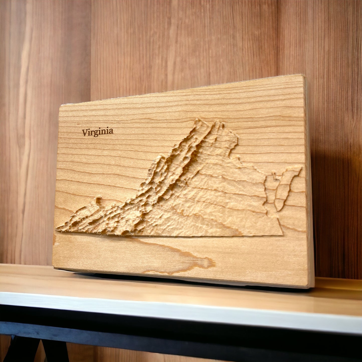 Virginia Map | Wood Carved Relief Map | 3D Topographic Wooden Map | Unique Wedding Anniversary Birthday Housewarming Gift | Virginia Gift