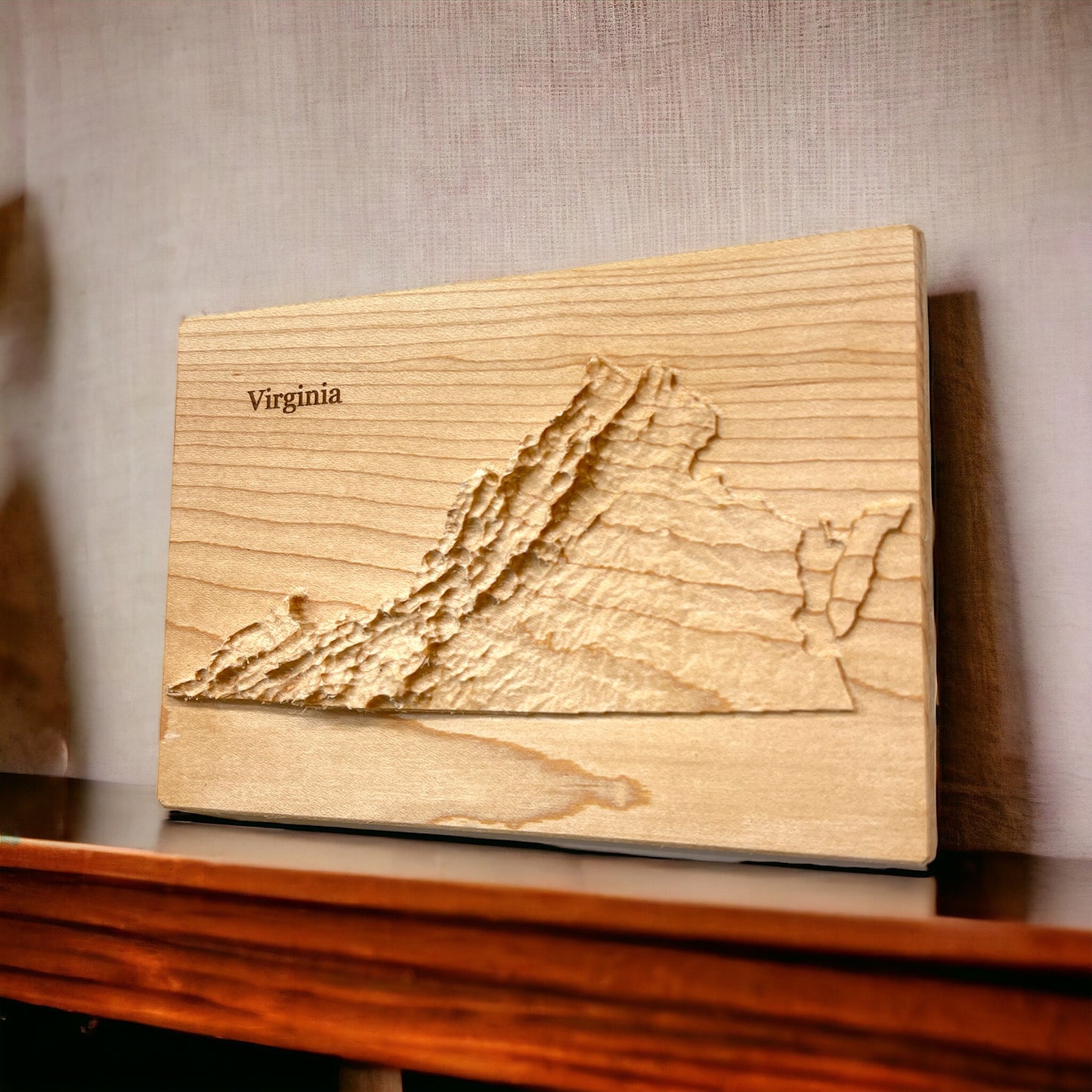 Virginia Map | Wood Carved Relief Map | 3D Topographic Wooden Map | Unique Wedding Anniversary Birthday Housewarming Gift | Virginia Gift