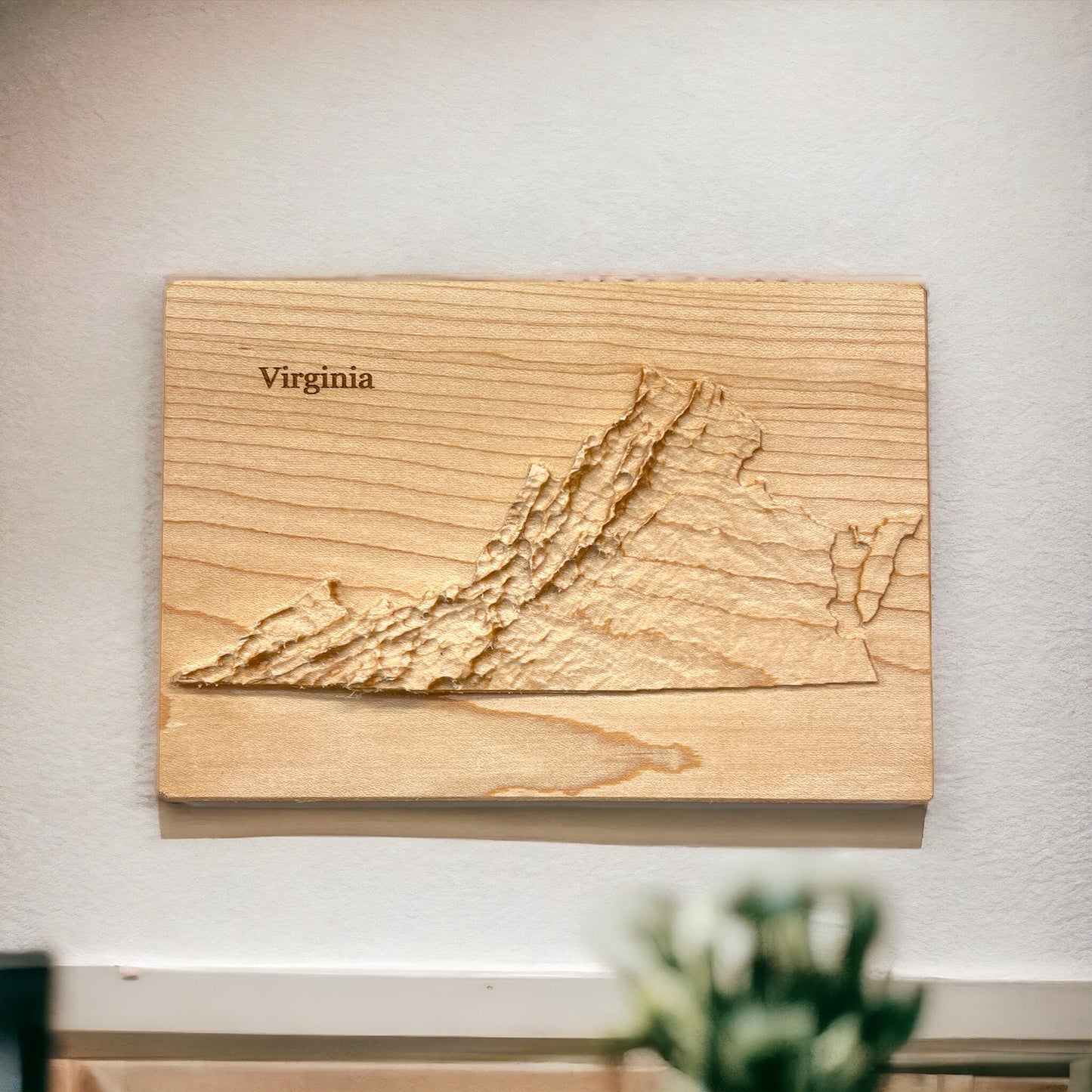 Virginia Map | Wood Carved Relief Map | 3D Topographic Wooden Map | Unique Wedding Anniversary Birthday Housewarming Gift | Virginia Gift