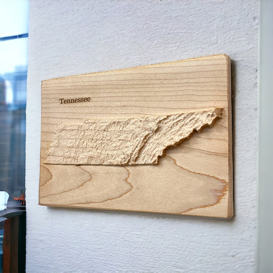 Tennessee Map | Wood Carved Relief Map | 3D Topographic Wooden Map | Unique Wedding Anniversary Birthday Housewarming Gift | Tennessee Gift