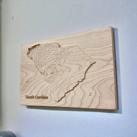 South Carolina Map | Wood Carved Relief Map | 3D Topographic Wooden Map | Unique Wedding Birthday Housewarming Gift | South Carolina Gift