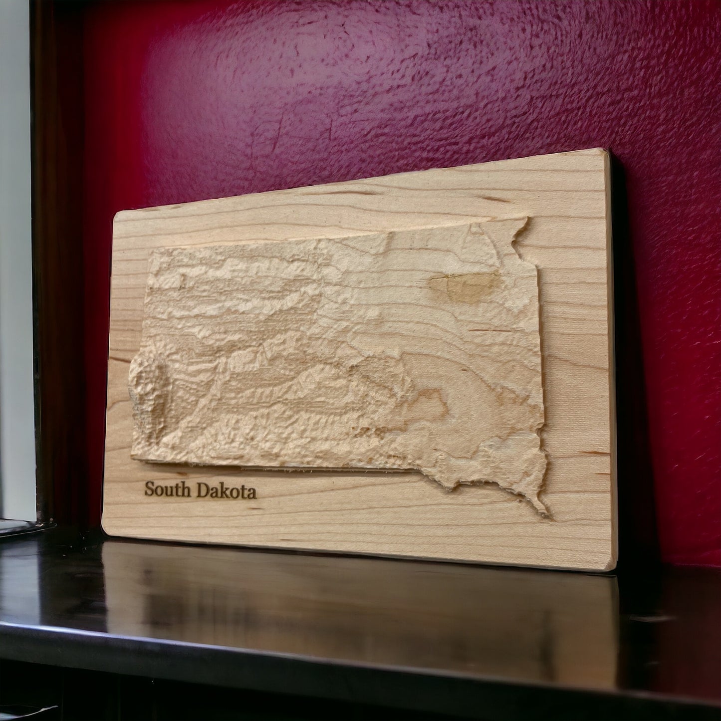 South Dakota Map | Wood Carved Relief Map | 3D Topographic Wooden Map | Unique Wedding Anniversary Birthday Housewarming Gift | South Dakota