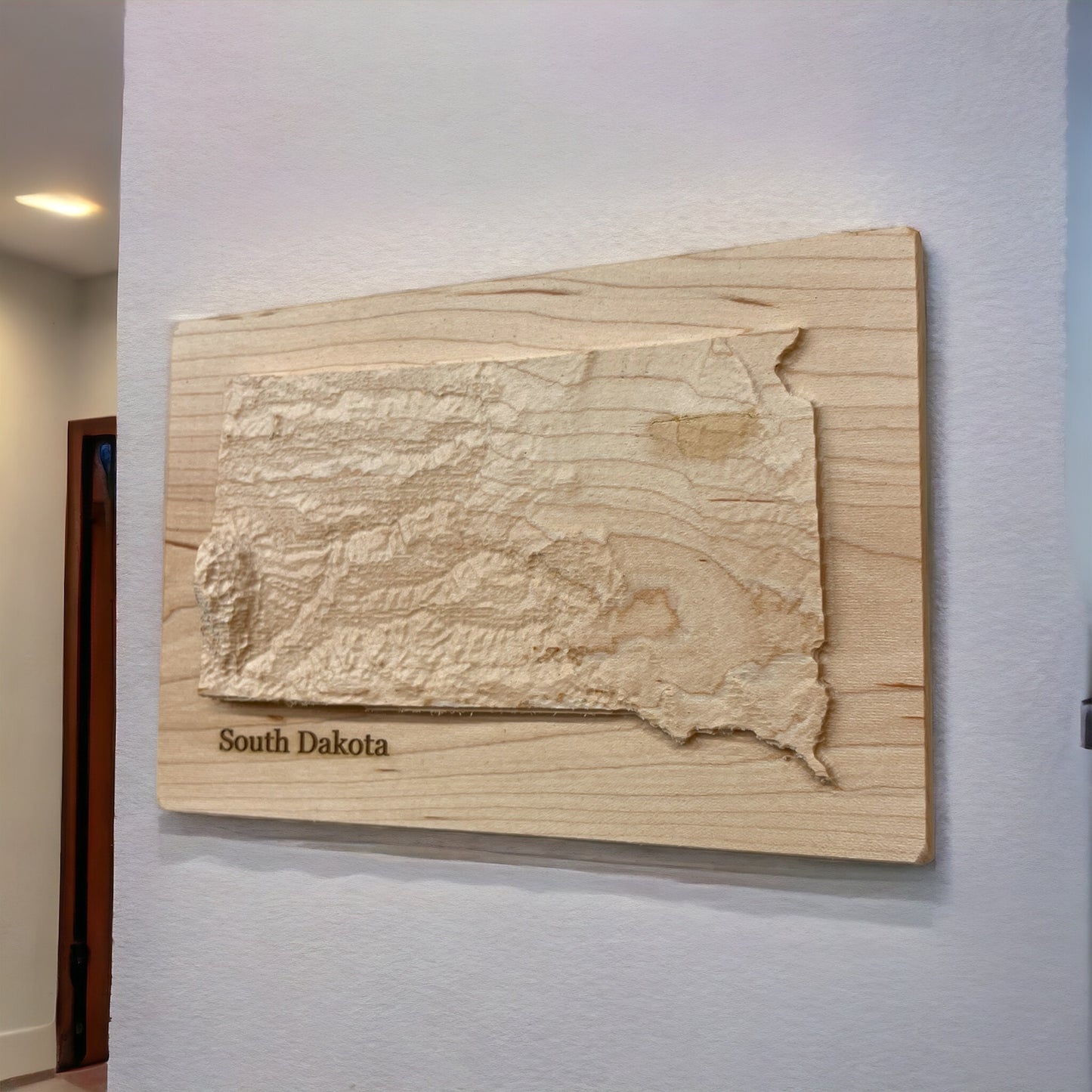 South Dakota Map | Wood Carved Relief Map | 3D Topographic Wooden Map | Unique Wedding Anniversary Birthday Housewarming Gift | South Dakota