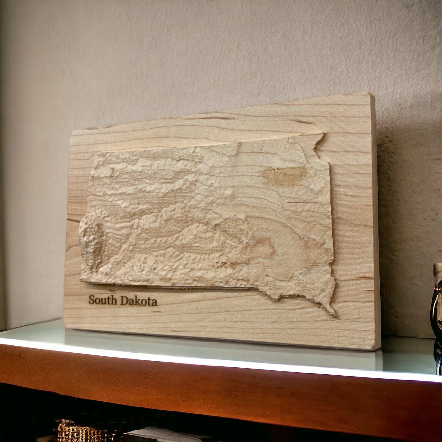 South Dakota Map | Wood Carved Relief Map | 3D Topographic Wooden Map | Unique Wedding Anniversary Birthday Housewarming Gift | South Dakota