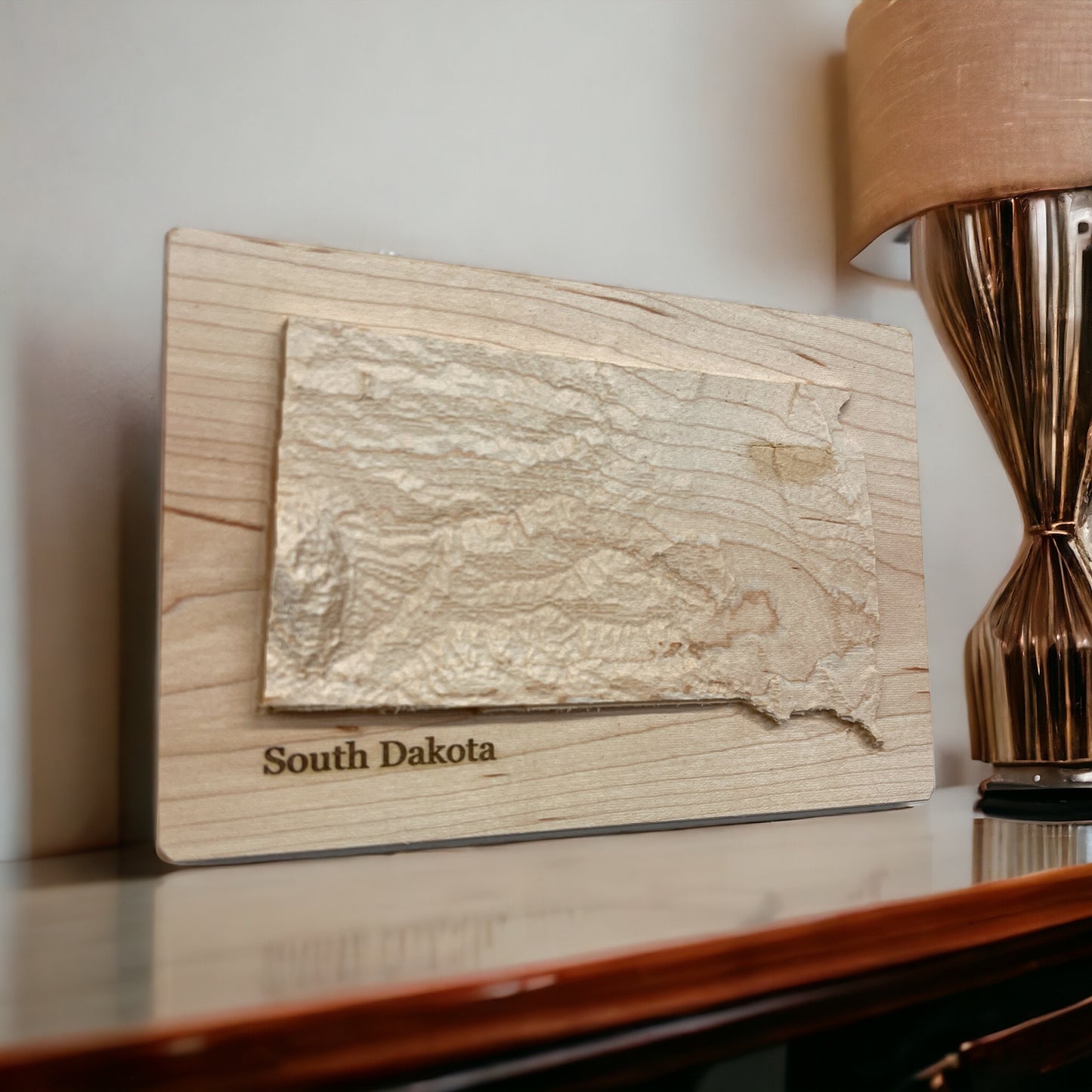 South Dakota Map | Wood Carved Relief Map | 3D Topographic Wooden Map | Unique Wedding Anniversary Birthday Housewarming Gift | South Dakota