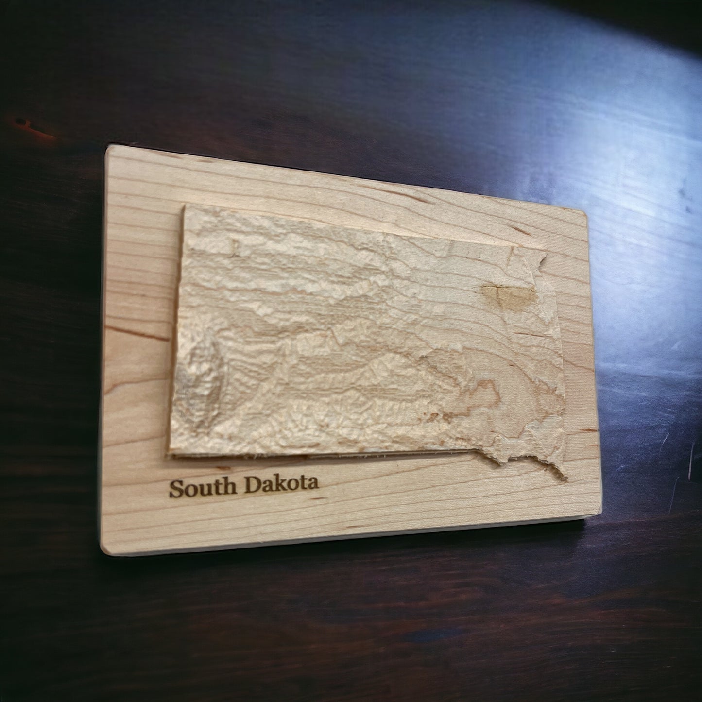 South Dakota Map | Wood Carved Relief Map | 3D Topographic Wooden Map | Unique Wedding Anniversary Birthday Housewarming Gift | South Dakota