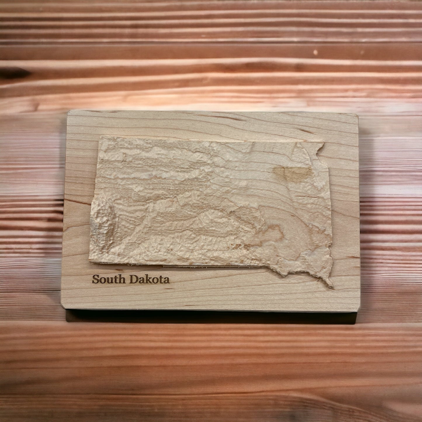 South Dakota Map | Wood Carved Relief Map | 3D Topographic Wooden Map | Unique Wedding Anniversary Birthday Housewarming Gift | South Dakota